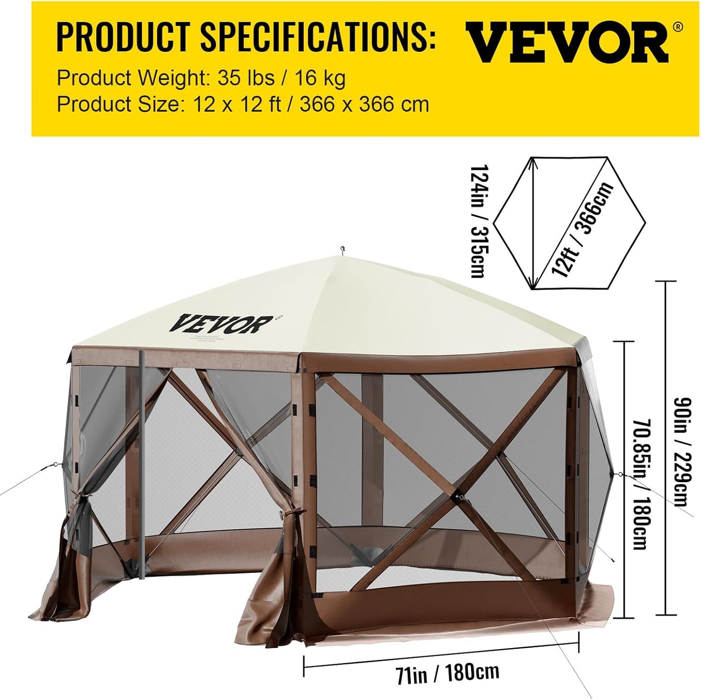 12x12ft 6-Sided Pop-Up Canopy Tent