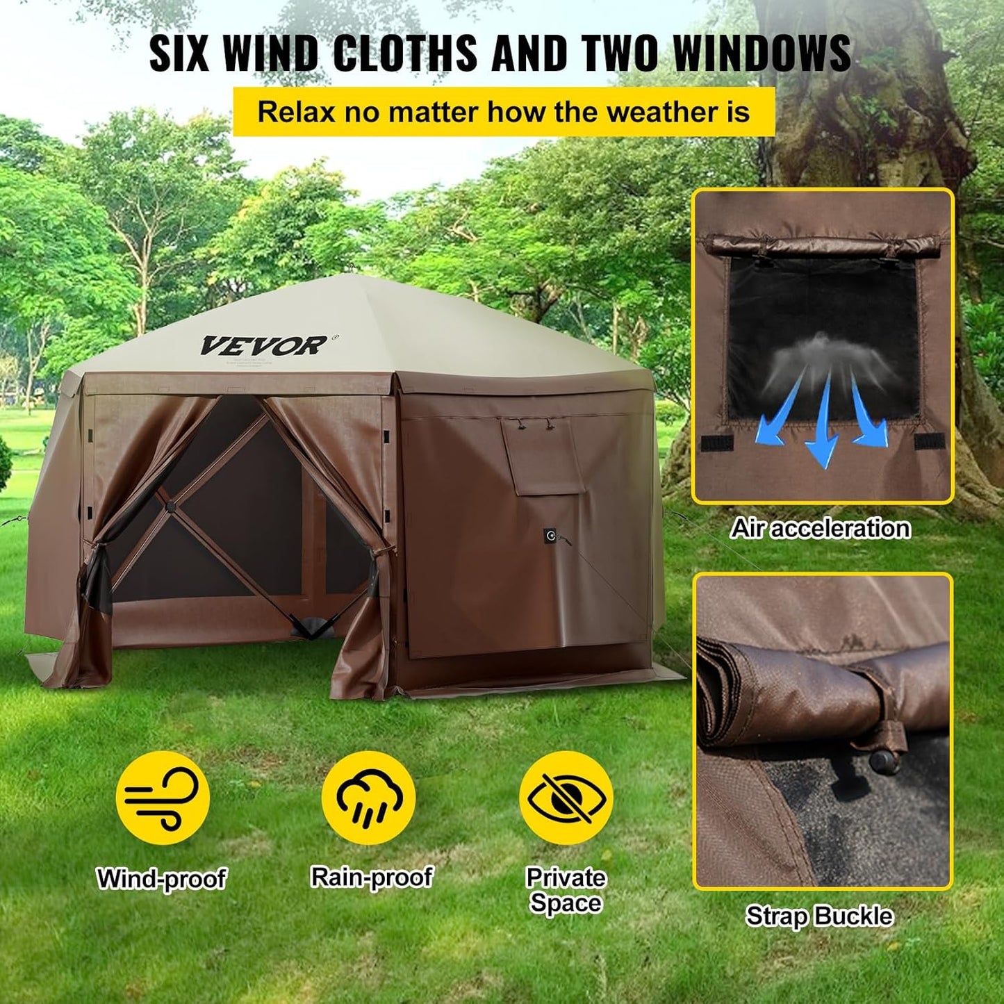 12x12ft 6-Sided Pop-Up Canopy Tent
