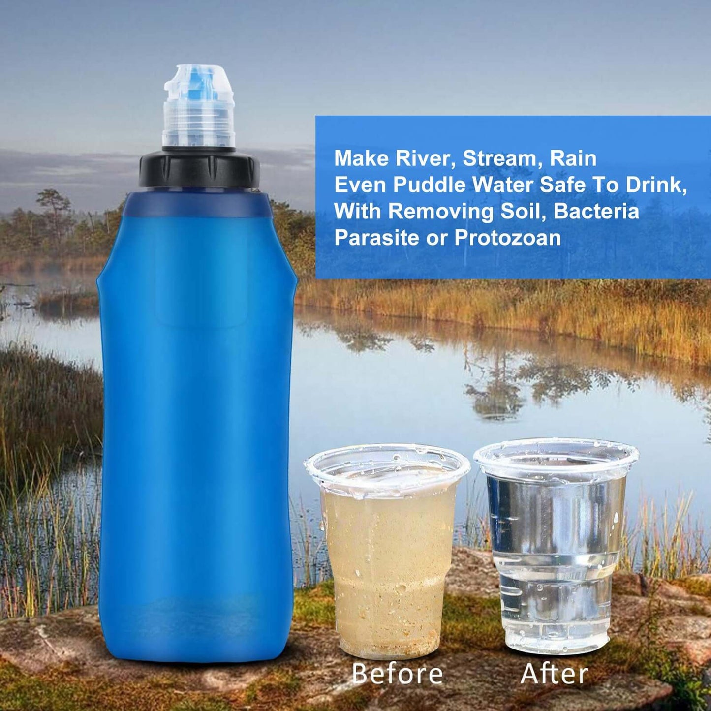 Collapsible Water Filter Bottle – 600 ml HygieniSafe®