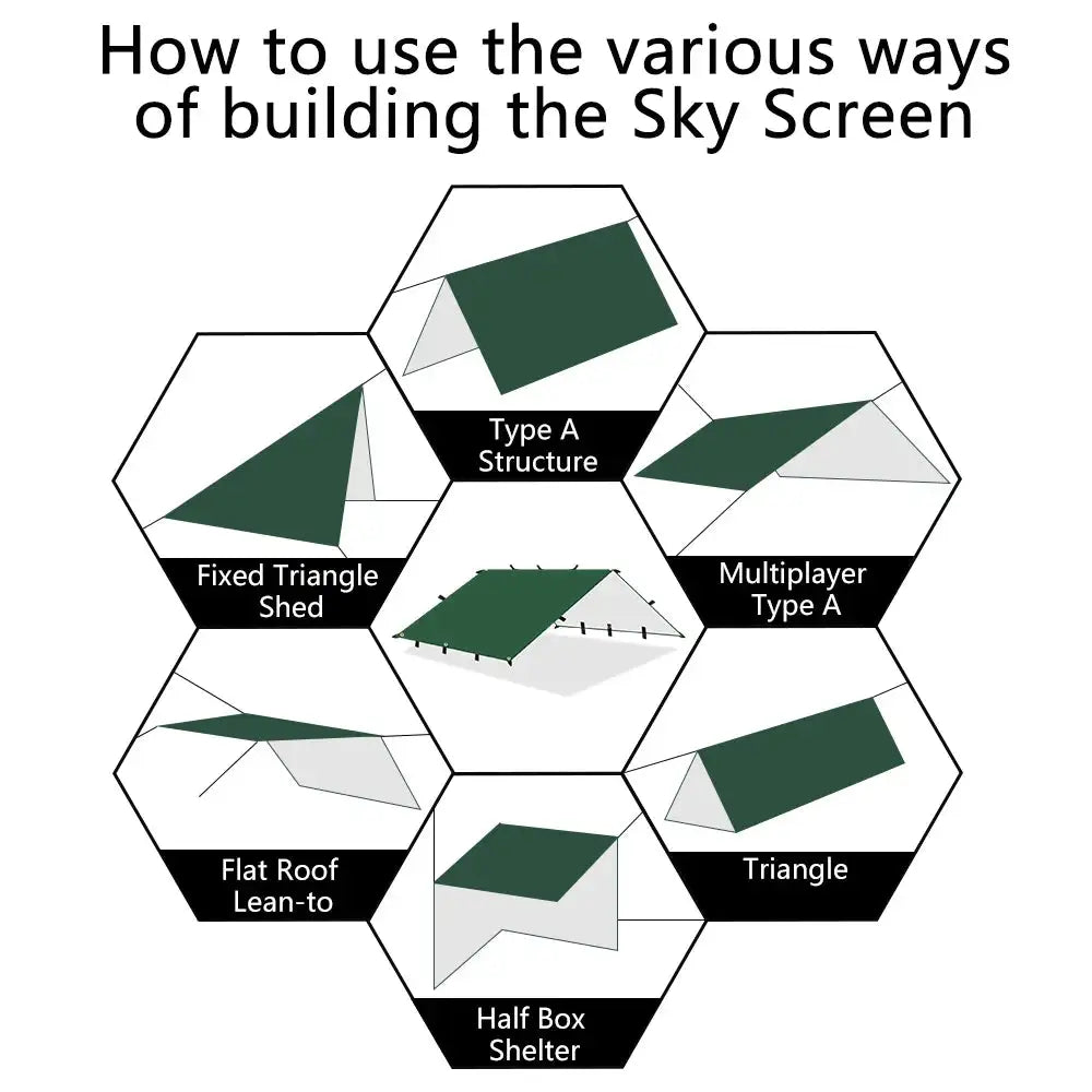 Multi-Size Waterproof Camping Tarp with 19 Hang Points