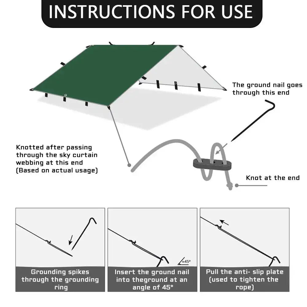 Multi-Size Waterproof Camping Tarp with 19 Hang Points