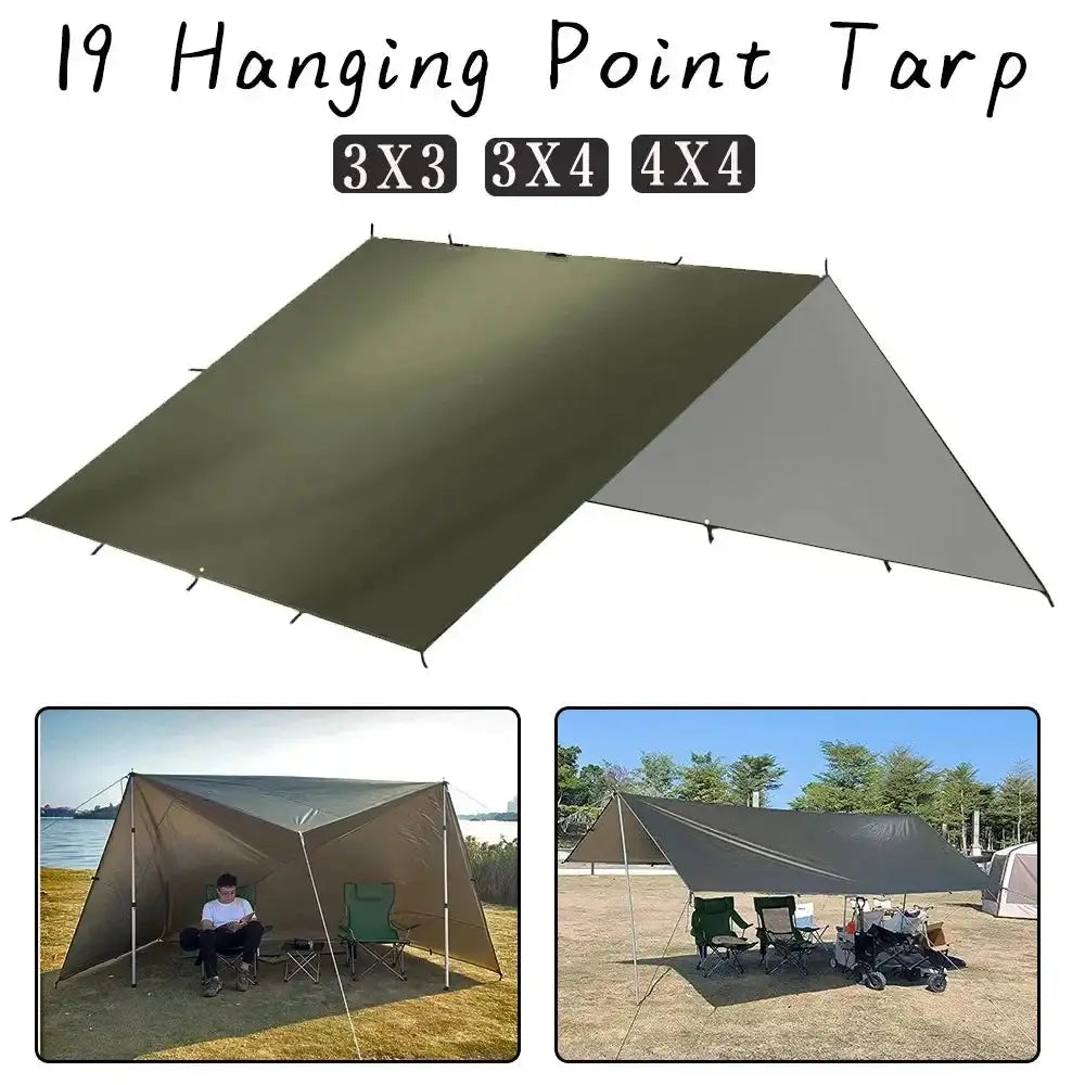Multi-Size Waterproof Camping Tarp with 19 Hang Points
