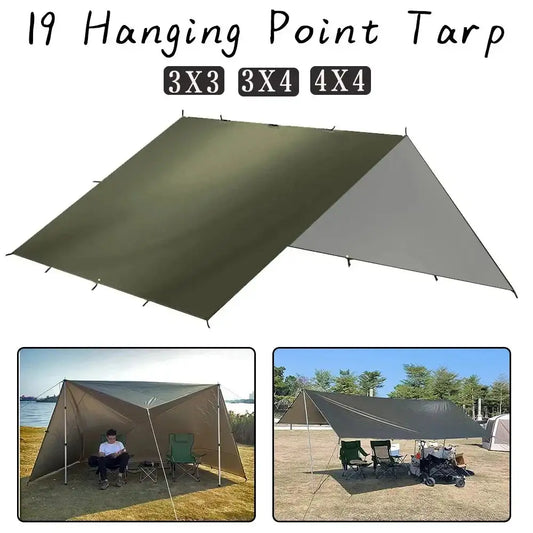 Multi-Size Waterproof Camping Tarp with 19 Hang Points