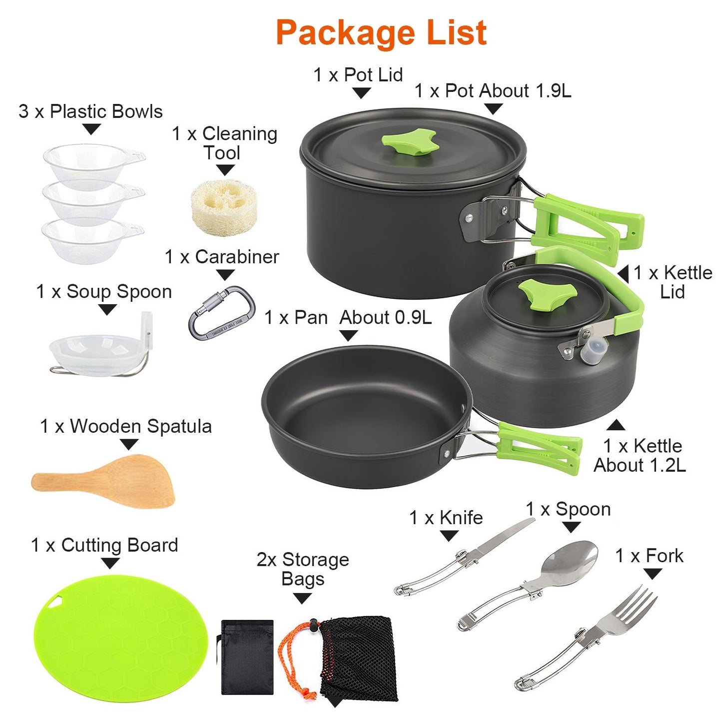 16-Piece Camping Cookware Set – Aluminum Pots & Utensils