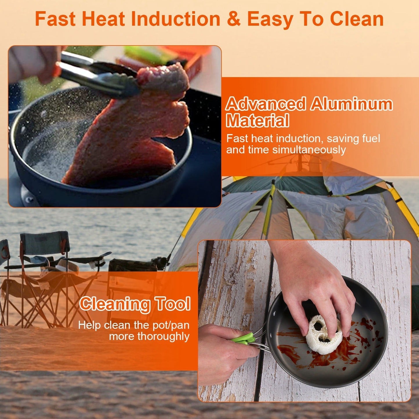 16-Piece Camping Cookware Set – Aluminum Pots & Utensils