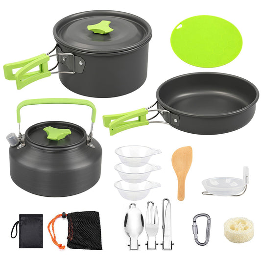 16-Piece Camping Cookware Set – Aluminum Pots & Utensils